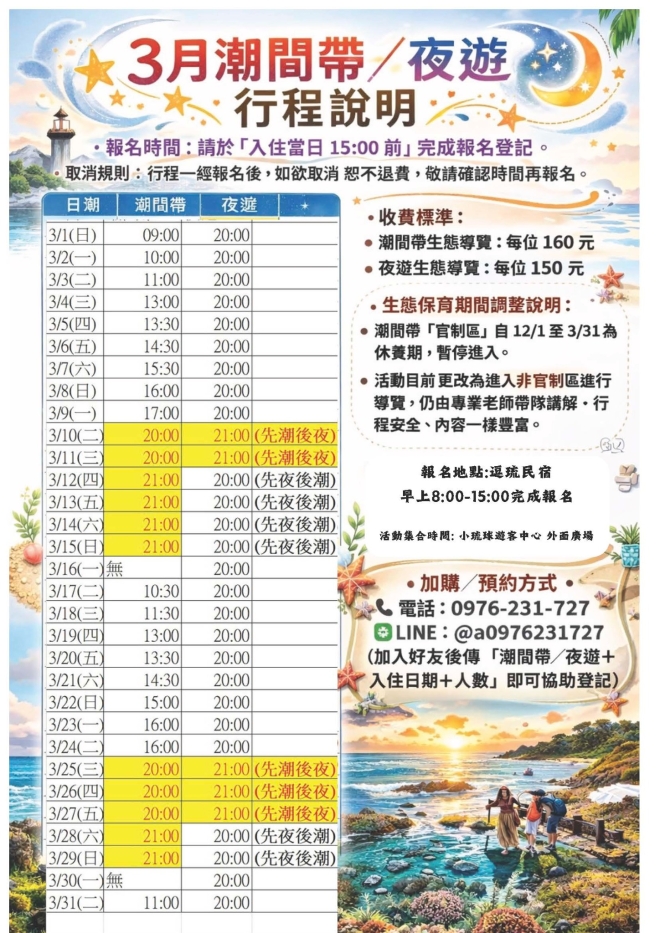 小琉球潮間帶退潮時間參考圖